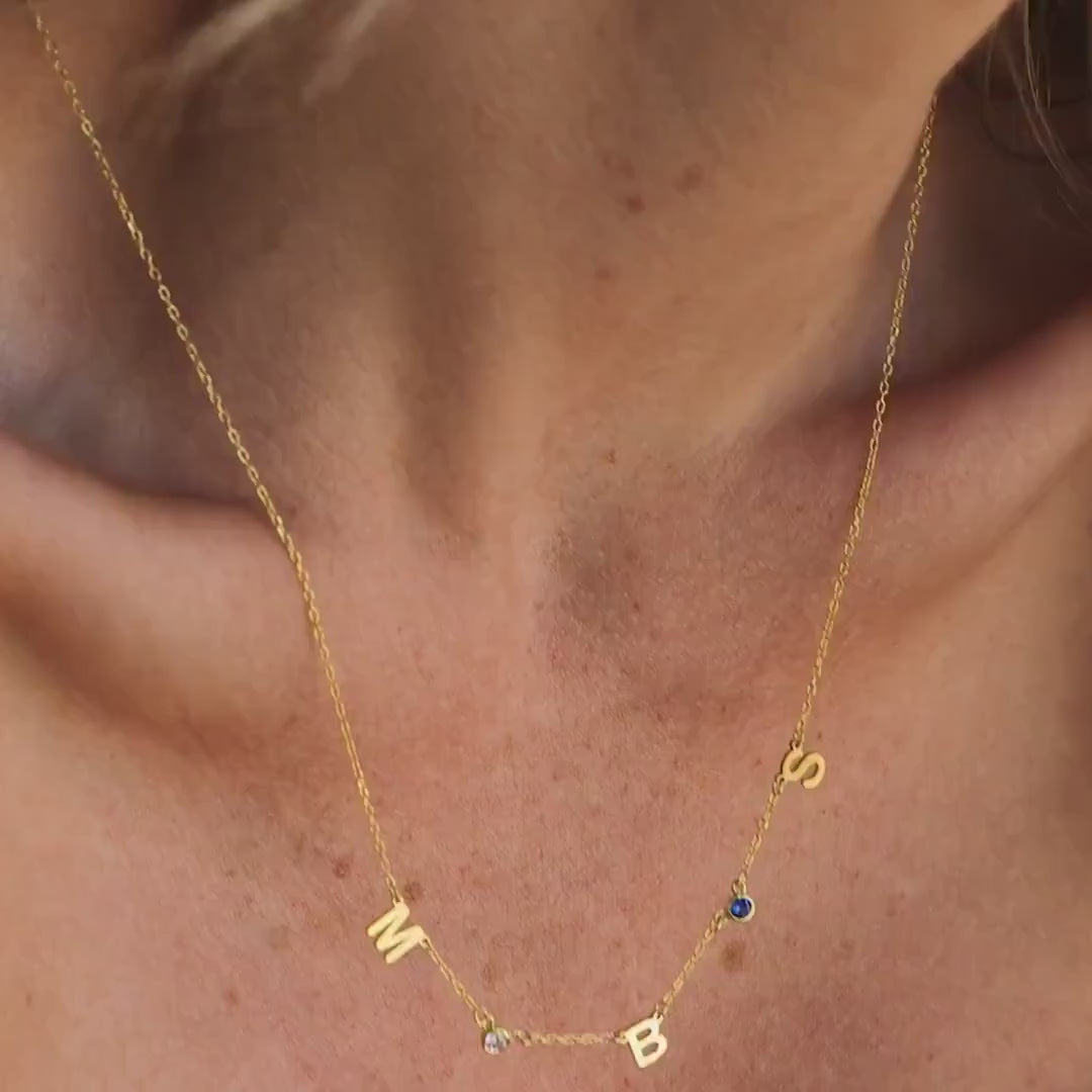 Personalized Birthstone Initial Necklace: Silver & Gold Custom Letter Jewelry