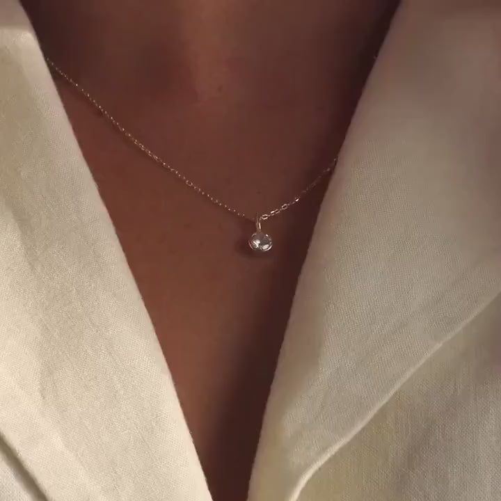 Dainty Birthstone Necklace: Silver & Gold Personalized Gemstone Pendant